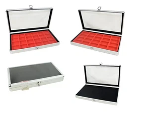 Display Aluminium Case Glass Lid With Choice Of Red Flocked Compartment Insert - Picture 1 of 40