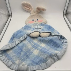 Vintage 1979 Fisher Price Blue Plaid Bunny Rabbit Lovey Baby Security Blanket - Picture 1 of 7