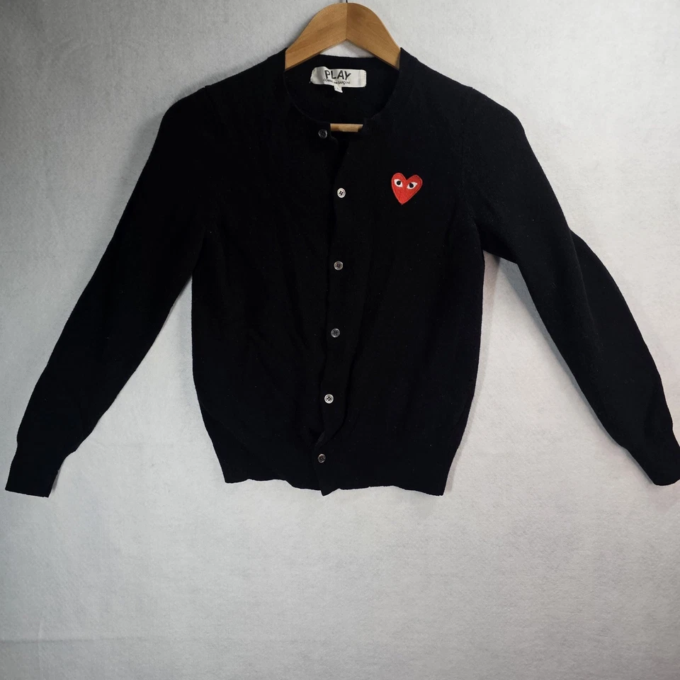 Comme des Garçons Play Girls Kids Large Black Heart Motif Cardigan Sweater *pic* - Image 1 of 4