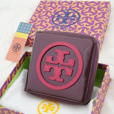 Cartera plegable Tory Burch púrpura nueva con etiquetas con caja pequeña tarjeta monedero Japón Foto 1 de 4