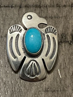 Vintage pawn southwest tooled sterling turquoise belly thunderbird pin 110625cC@ - image 1 of 3