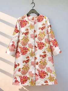 Mittellanger Damen-Trenchcoat Stickerei Blume Handarbeit Perlen Rundhalsausschnitt Oberbekleidung - Bild 1 von 23
