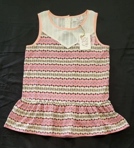 NWT Matilda Jane 435 Girls Slvless Top Size 12 Pink/Cream Stripe Paisley Flower  - Picture 1 of 6