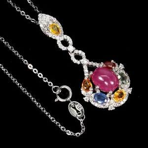 925 Sterling Silver Necklace Oval Ruby 8x6mm Sapphire Gemstone Jewelry - Picture 1 of 14