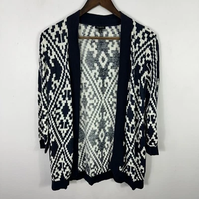 Кардиган Talbots M синий цвета слоновой кости льняной хлопок геометрический трикотаж опрятный прибрежный - Изображение 1 из 4