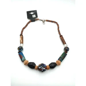 Bemalte dekorative Glas & Holz Perlenkette - Bild 1 von 5