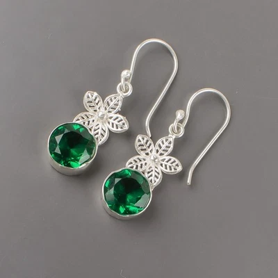 May Birth EMERALD Fine Drop Dangle Wedding Unique Mother New Earrings 925 Silver - Image 1 of 4