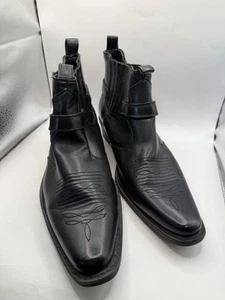 US Brass Mens Eastwood Cowboy Ankle Boots Cuban Heel Pull On Black Size 11 - Bild 1 von 11