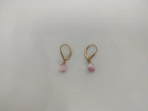 Pendientes con cierre de palanca de cuarzo rosa de oro de 14 quilates - Imagen 1 de 4