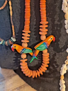 Hippie Bohemian Necklaces Parrot Multicolored Beads Shells Stones Lot Of 3 - Picture 1 of 5