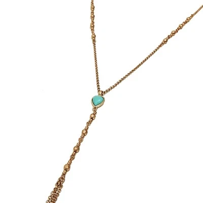 Lucky Brand Rose Gold Tone Bead Turquoise Lariat Y Tassel Pendant Necklace - Image 1 of 4