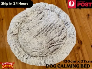 New Pet Dog Calming Bed Warm Soft Plush Round Comfy Sleeping Washable - Coffee - Picture 1 of 8