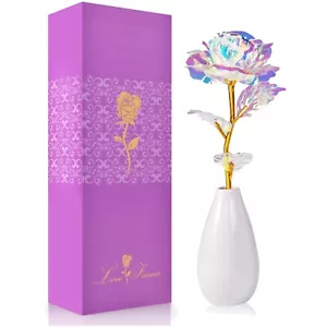 Valentinstag Rose Geschenk Für Sie, Galaxy Rose Blume Mit Vase Frauen Geschenke - Bild 1 von 1