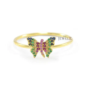 14K Gold 0,50 ct Multi Saphir Regenbogen Schmetterling Ring - The Jewelz - Bild 1 von 3