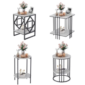 Modern Coffee Table Marble Living Room Sofa Side End Table Heavy Duty Black Legs - Picture 1 of 29