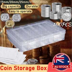 100PCS Coin Storage Box Collection Case Capsules Holder Clear 17/20/25/27/30mm - Picture 1 of 12