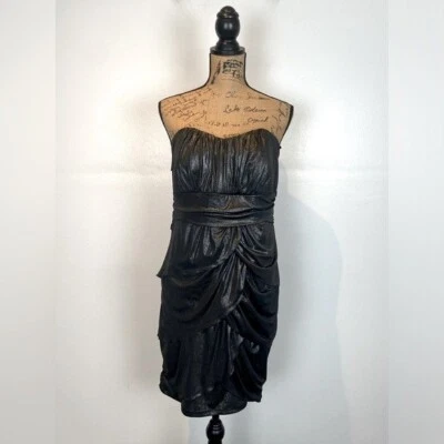 Mini vestido tórrido sexy glitter cintilante tamanho 1X sem alças preto brilho metálico - Imagem 1 de 4