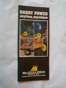 Folleto de ventas de generadores McCulloch Mite-E-Lite de colección #160025 ¡Especificaciones originales! - Imagen 1 de 3