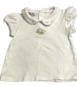 Magnolia Baby 24 Month White Short Sleeve Shirt Blue Embroidered Flower and Bird - Picture 1 of 7