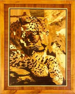Leopardo safari mosaico de madera oso retrato eco regalo incrustación enmarcado - Imagen 1 de 15