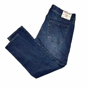True Religion Rocco No Flap Relaxed Skinny Blue Jeans 40x32 Green Stitch NWOT - Picture 1 of 21
