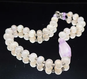 42mm Faceted Amethyst, 14mm Jadeite, Sterling Silver Bead 18" Statement Necklace - Picture 1 of 5