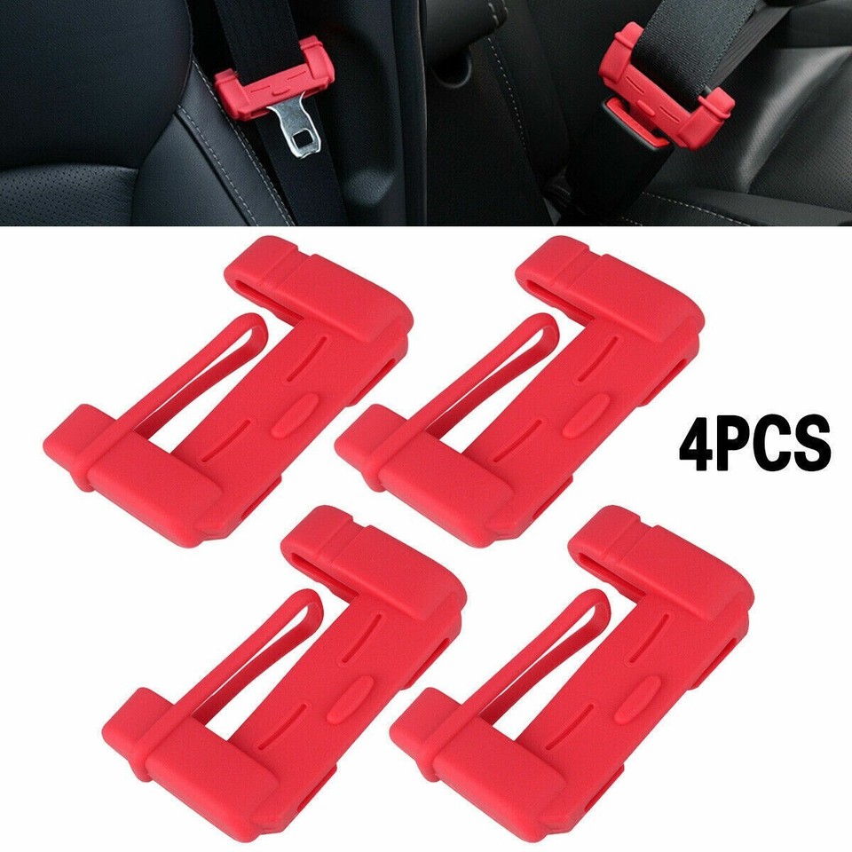 Universal 4PCS Car Seat Safety Belt Buckle Clip Silicone Anti-Scratch Cover Red