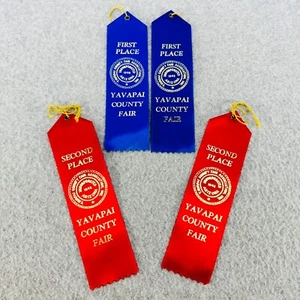 Lote de 4 cintas de premio de feria del condado de Yavapai PRIMER LUGAR y SEGUNDO LUGAR azul rojo - Imagen 1 de 5