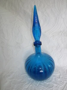 Vintage Empoli Kingfisher Blue Genie Bottle And Stopper, end of Day Glass - Picture 1 of 4