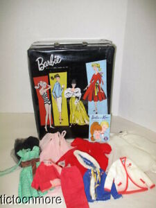 VINTAGE BARBIE DOLL DOUBLE TRUNK CASE 1961 + CLOTHES WEDDING BUSY GAL RED FLARE