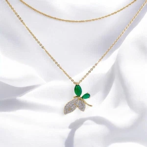 Gold Plated Butterfly with Green Cubic Zirconia Pendant Necklace. - Picture 1 of 3