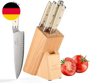 NANFANG BROTHERS Profimesser Damaskus Messerblock Holz Set 5Er Damastmesser Küch - Bild 1 von 12