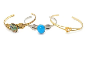 Cuff Bracelet Gold Silver Tone Faux Turquoise Abalone Pearl Heart Lot Of 3 - Picture 1 of 8