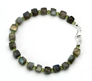 Labradorit-Armband - facettierte Labradorit-Würfel mit Peridot 20,5 cm lang - Bild 1 von 1