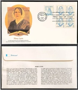 MARY LYON FIRST DAY ISSUE ENVELOPE - SOUTH HADLEY, MA POSTMARK - FEB. 28, 1987 - Picture 1 of 3