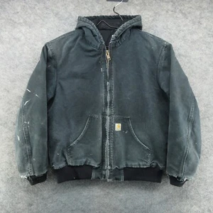 VTG Carhartt Jacket Mens Large Black J130 Faded Thrashed Grunge Canvas Workwear - Picture 1 of 24