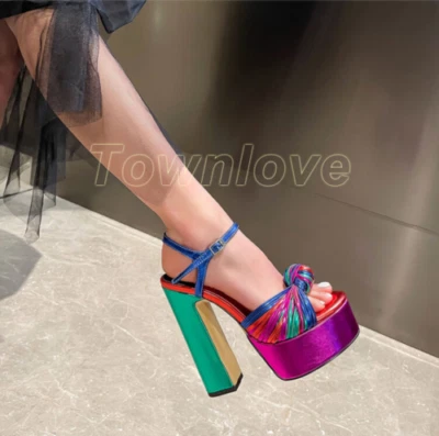 Womens Sexy Sandals Ankle Straps Platform High Chunky Heels Dress Party Summer - Image 1 of 4