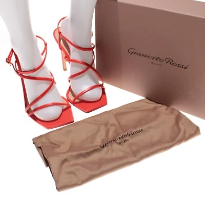 Gianvito Rossi NWB Manilla Tacones con Tiras Talla 40.5 EE. UU. 10.5 Amapola (Rojo Naranja) Foto 1 de 4