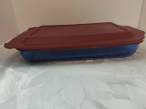 Pyrex Colbalt Dish W/cranberry Lid 233-R 3 Qt 13 x 9 x 2 Casserole Baking Dish - Picture 1 of 4