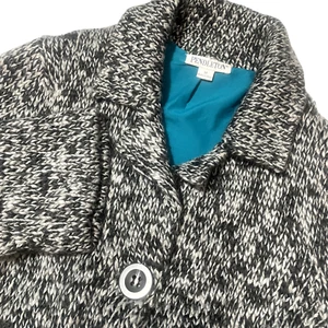 Pendleton Medium Black white Knit Lined Sweater Jacket 3/4 Sleeve Wool Alpaca - Picture 1 of 6
