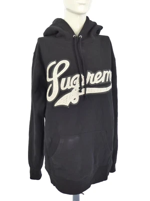 Sudadera con Capucha Supreme Cuero Tachonado Logotipo Escritura Algodón Negro Talla L Foto 1 de 4