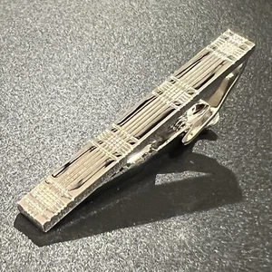 Silver Tone Tartan Tie Clip Men Birthday Wedding Fashion Tie Bar With Box - Picture 1 of 6
