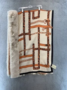 La Fiorentina Neu mit Etikett Luxus Schal Halstuch Tier- & Kettenmuster Kunstfellbesatz - Bild 1 von 17