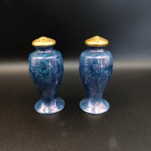 Rare Pickard Salt and Pepper Shakers Blue with Gold Top & Cork Stoppers READ - Picture 1 of 13