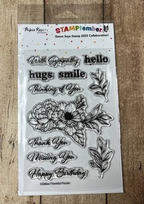 Juego de estampillas florales agradecidas Simon Says - Rosas de papel septiembre de 2025 - nuevas Foto 1 de 2
