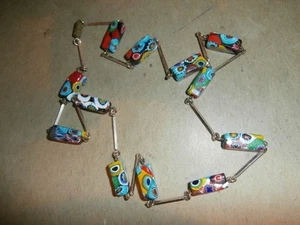 Vintage Venetian Millefiori ? Rectangle Multicolor Glass Necklace - Bild 1 von 7