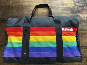 Vintage Hawaii Rainbow Stripe Travel Mini Duffle Bag Pride Colors Retro Gym Tote - Picture 1 of 4