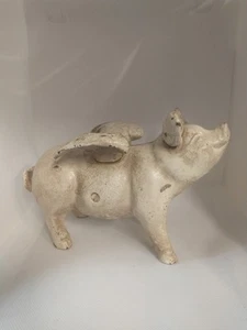 VTG 7” Piggy Coin Bank Cast Iron Pig Wings Flying Rustic Farmhouse Country Decor - Picture 1 of 6