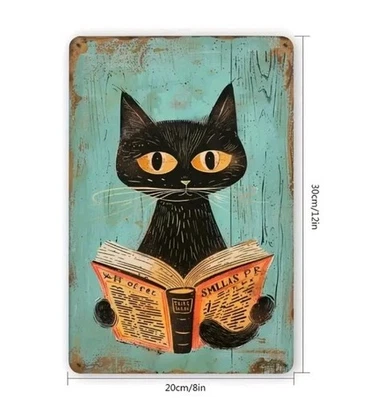 Libro de lectura de gato negro vintage metal arte de pared decoración rústica decoración del hogar regalo Foto 1 de 4