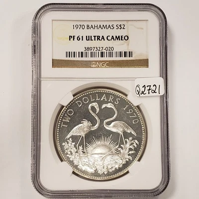 1970 $2 Bahamas .925 Silver .8862 oz ASW - NGC PF 61 Ultra Cameo - KM9 - Q2721 - Image 1 of 4